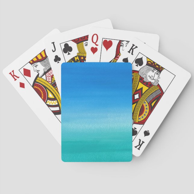 Beach Ombre Blue Green Watercolor Playing Cards (Back)