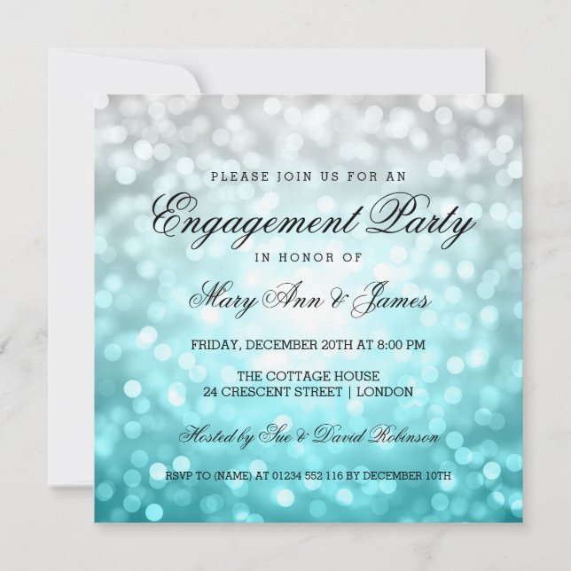 Beach Ombre Bokeh Lights Elegant Engagement Party Invitation (Front)