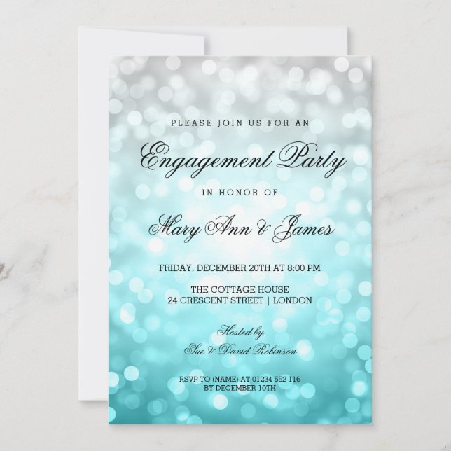 Beach Ombre Bokeh Lights Engagement Party Invitation (Front)