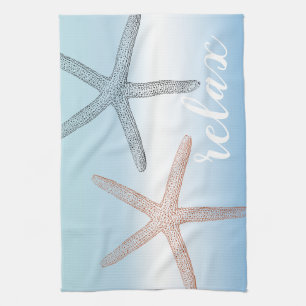 Beach Orange Blue Starfish Relax Kitchen Towel