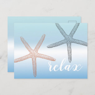 Beach Orange Blue Starfish Relax Postcard