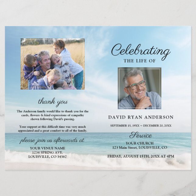 Beach Order of Service Funeral Photo Program (Front)