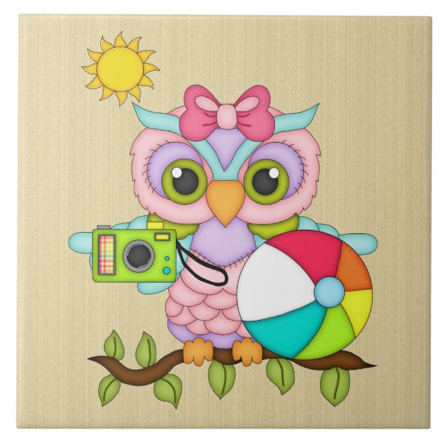 Beach Owl Theme cartoon tile (Front)