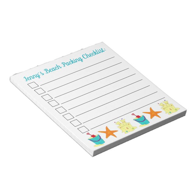 Beach Packing Vacation Checklist Sandcastle Bucket Notepad (Angled)