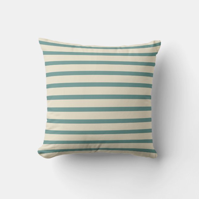 Beach Palette: Teal Stripes on Sand Throw Pillow (Front)