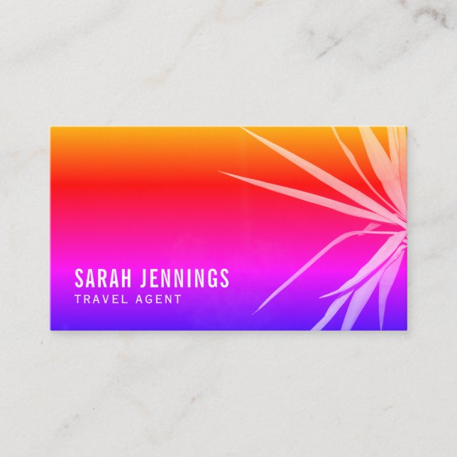 Beach Palm Leaf Silhouette, Travel & Tourism Business Card (Front)