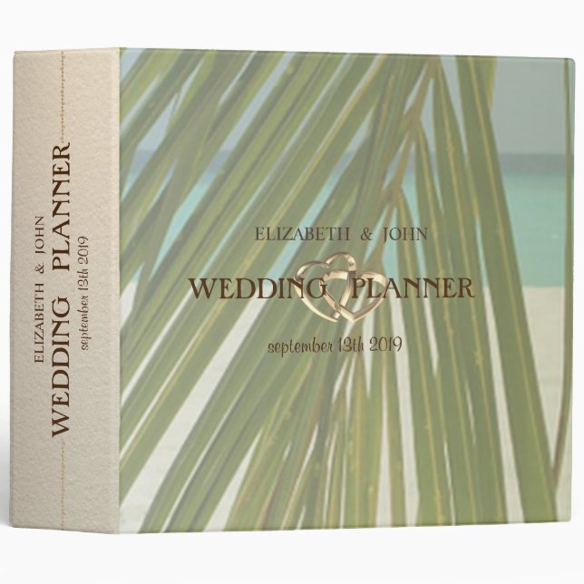 Beach Palm Leaves Wedding Binder (Front/Spine)