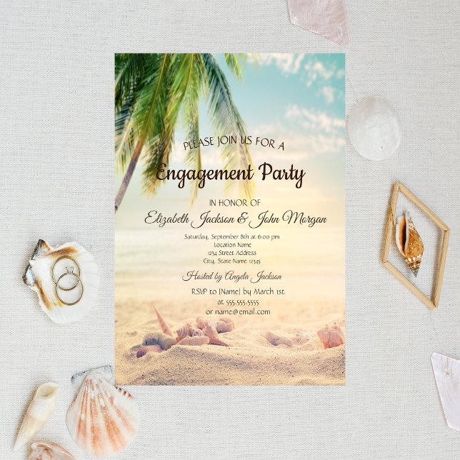 Beach,Palm, Seastar,Seashell Engagement Invitation (Creator Uploaded)