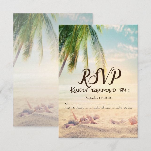 Beach,Palm, Seastar,Seashell RSVP Invitation (Front/Back)