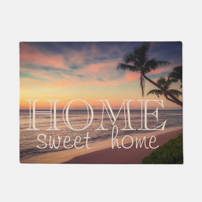 Beach, Palm, Sunset ,Home Sweet Home Doormat (Front)