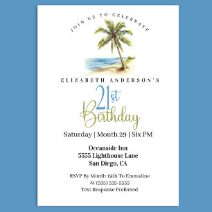 Beach Palm Tree 21st Birthday Invitation