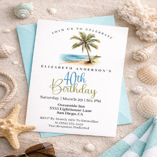 Beach Palm Tree 40th Birthday Invitation