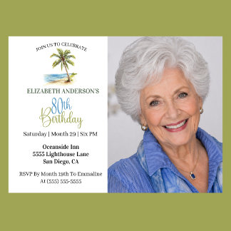 Beach Palm Tree 80th Birthday Photo Invitation