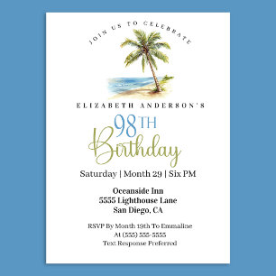 Beach Palm Tree 98th Birthday Invitation