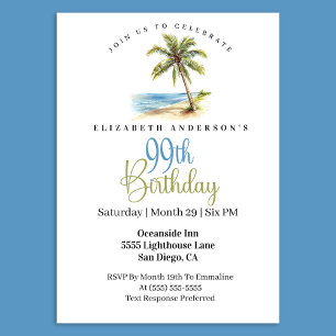 Beach Palm Tree 99th Birthday Invitation