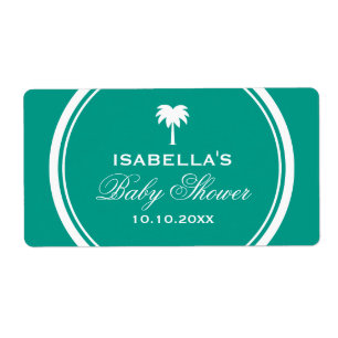 Beach palm tree baby shower water bottle labels