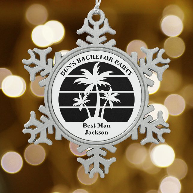 Beach Palm Tree Bachelor Party Groomsmen Snowflake Pewter Christmas Ornament (Creator Uploaded)