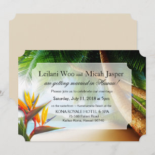 Beach Palm Tree Bird of Paradise Wedding Invitation