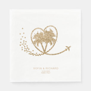 Beach Palm Tree Gold Tropical Destination Wedding Napkin