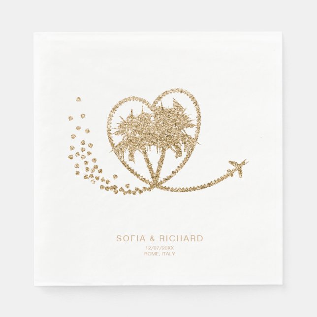 Beach Palm Tree Gold Tropical Destination Wedding Napkin (Front)