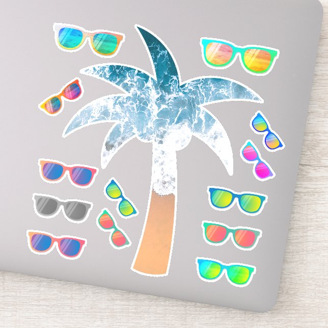 Beach Palm Tree & Mirror Sunglasses Sticker Pack (Detail)