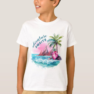 Beach Palm Tree Mountain View Adventure Awaits T-Shirt