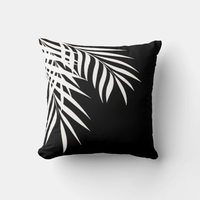 Beach Palm Tree Silhouette | black & white Throw Pillow (Front)