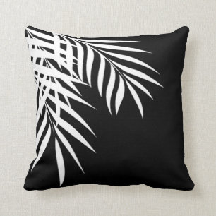 Beach Palm Tree Silhouette   black & white Throw Pillow