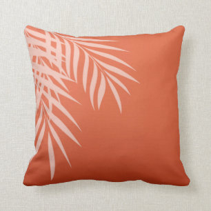 Beach Palm Tree Silhouette   coral Throw Pillow