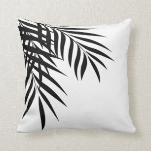 Beach Palm Tree Silhouette white & black Throw Pillow