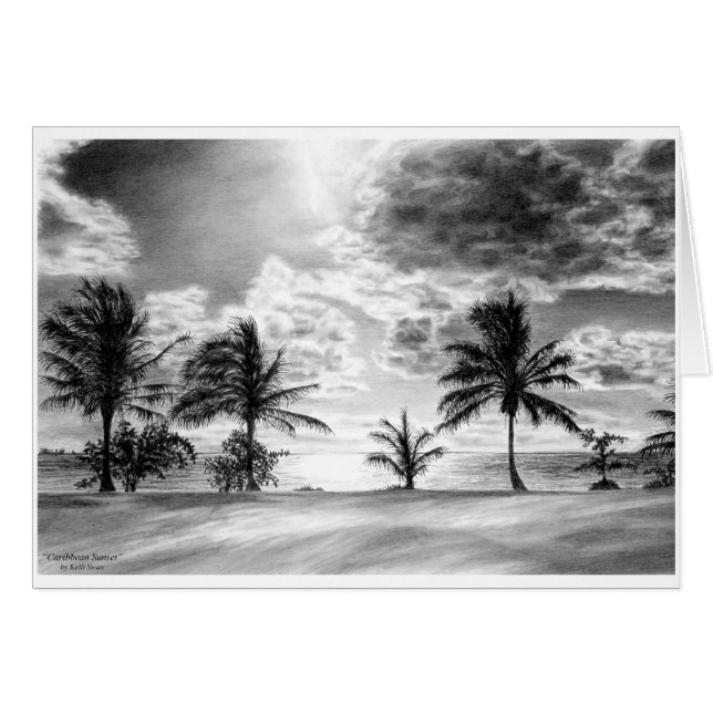 Beach Palm Tree Sunset Drawing by Kelli Swan (Front Horizontal)