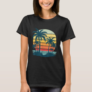 Beach Palm Tree Sunset Graphic Tropical Summer Vac T-Shirt