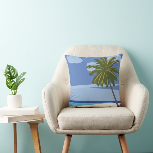 Beach Palm Tree Vacation Beach House Throw Pillow (Chair)