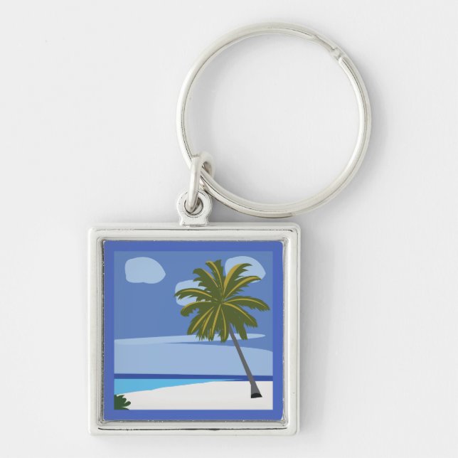Beach Palm Tree Vacation Beach  Keychain (Front)