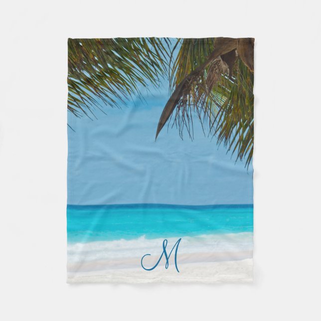 Beach Palm Trees Add Photo Fleece Blankets (Front)