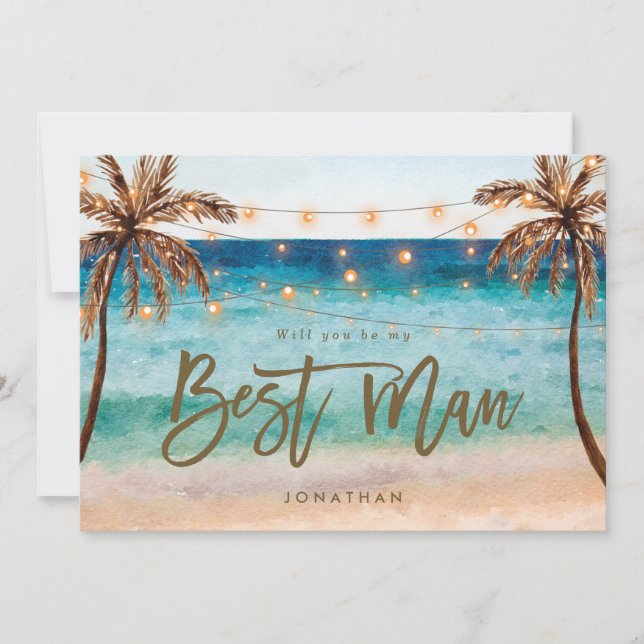 beach palm trees best man proposal card (Front)
