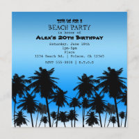 Beach Palm Trees Black & Blue Birthday Party