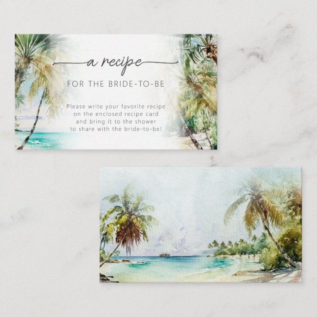 Beach Palm Trees Bridal Shower Recipe Request Enclosure Card (Front/Back)