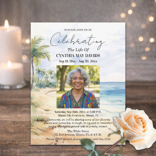Beach Palm Trees Celebration Of Life Photo Invitation