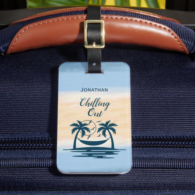 Beach Palm Trees Hammock Chilling Out  Luggage Tag (Front Insitu 2)