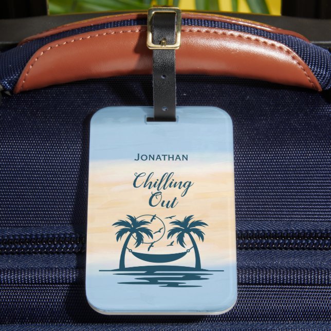 Beach Palm Trees Hammock Chilling Out  Luggage Tag (Front Insitu 2)