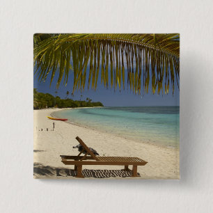 Beach, palm trees & lounger 2 inch square button
