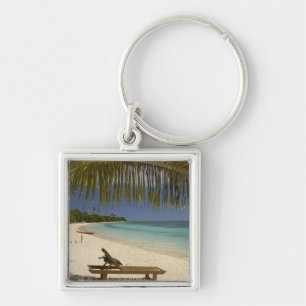 Beach, palm trees & lounger keychain