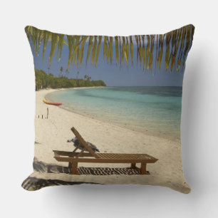 Beach, palm trees & lounger throw pillow