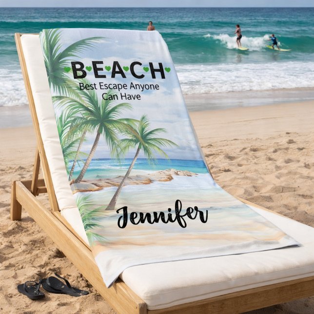 Beach palm trees name quote beach towel (Creator Uploaded)