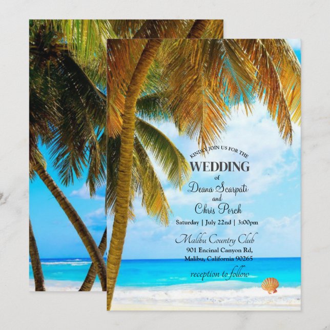 Beach Palm Trees Ocean Destination Wedding Invitation (Front/Back)