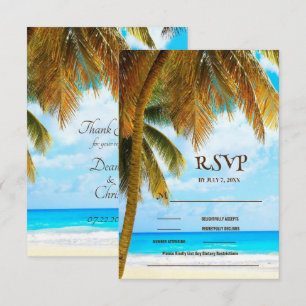 Beach Palm Trees Ocean Destination Wedding RSVP Card