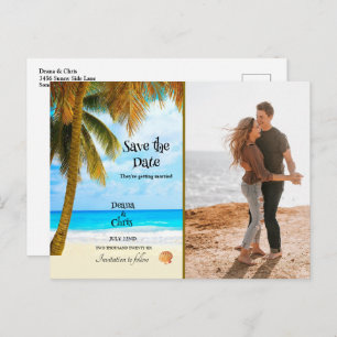 Beach, Palm Trees, Ocean, Save the Date Wedding Postcard