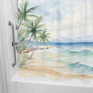 Beach palm trees ocean waves