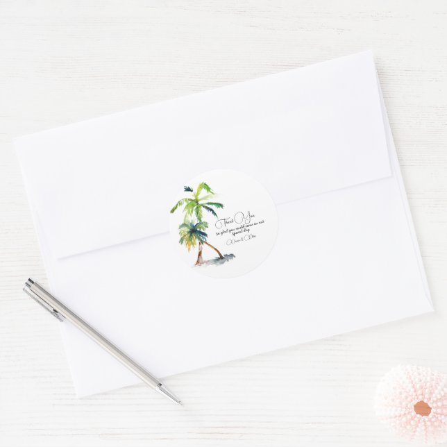 Beach, Palm Trees, Ocean Wedding  Classic Round Sticker (Envelope)
